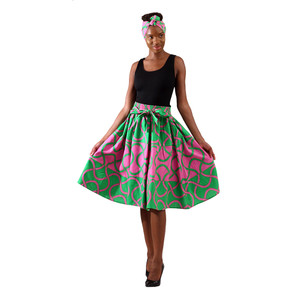 Green & Pink African Print Elastic Skirt