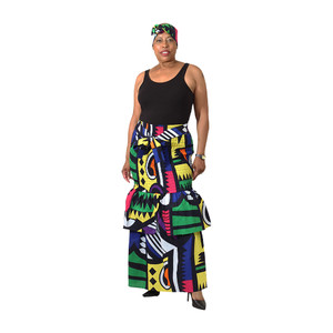 Abstract Print Layered Long Skirt