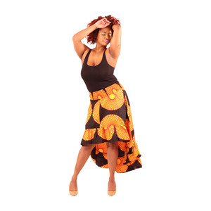 African Circle Print Hi-Lo Skirt