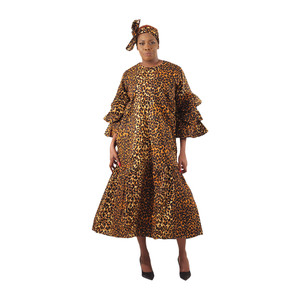 Ruffle-Sleeve Leopard Smocked Dress