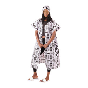 Kente Print Black/White Open Kaftan