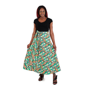 African Print Wrap Skirt - Green Chain