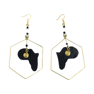 Africa Map Hexagon Earrings: Dark Bone