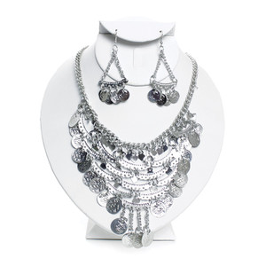 Silver Medallion Necklace & Earrings