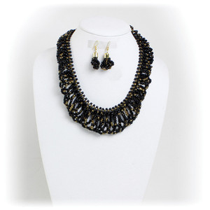 Black/Gold Beaded Necklace & Earrings