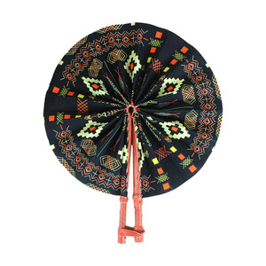 Black African Print Folding Fan