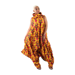 African Print Over-sized Turtle Neck Jumpsuit