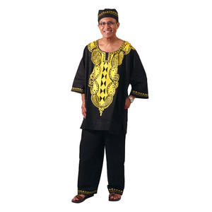 African Black Gold Embroidered Pant Set