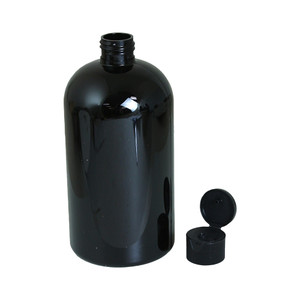 Set Of 12 Plastic Black Cosmo Bottles & Caps - 16 oz.