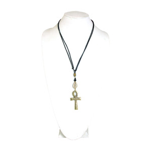 Kenyan Brass Ankh and Cowry Shell Necklace