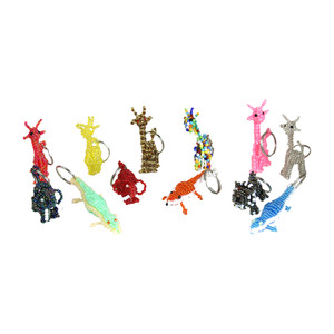 Set Of 12 Beaded African Animal Keychains