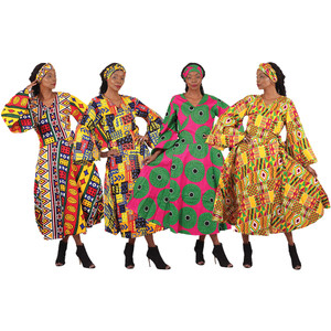 Set Of 4 Zari African Print Wrap Dresses