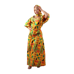 Kente 3/4 Sleeve Long Dress