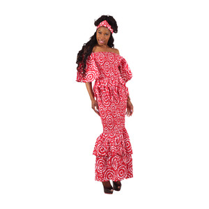 Red & White Circle Print Smocked Long Dress - ONE SIZE