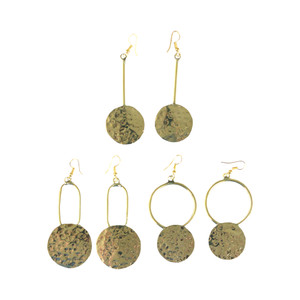 Set of 3 Kenyan Hammered Brass Disc Earrings