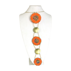 Orange Beaded Tri-Medallion and Brass Choker