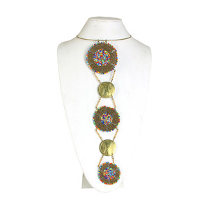 Gold & Multi Beaded Tri-Medallion Brass Choker