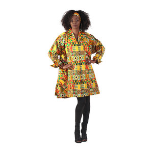 Buy Gold/Red/Green Kente Print Long-sleeve Button Poncho