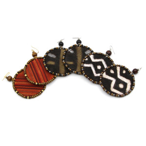 Set of 3 Large Handmade Beaded Mud Cloth Earrings - Set A