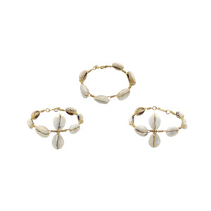 Set of 3 Cross Cowrie Shell & Brass Bracelets - ASSORTED