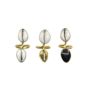 Set of 3 Double Cowrie Shell / Bead Rings - ASSORTED