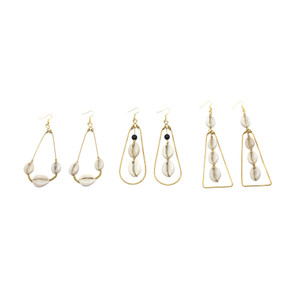 Set of 3 Brass wire & Cowrie Sell Earrings - ASSORTED