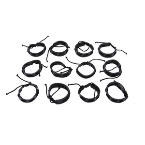 Set of 12 Adjustable Kenyan Black Leather Bracelets