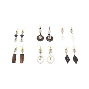 Set of 6 Kenyan Brass/Bone/Shell Earrings - ASSORTED