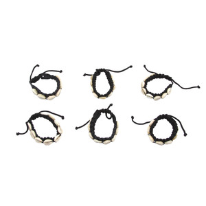 Set of 6 Adjustable Braided String & Cowrie Shell Bracelets
