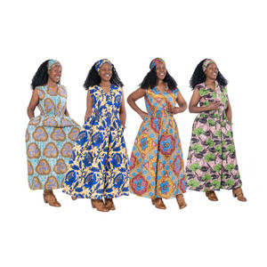 Set of 4 Sleeveless V Ankara Print Dresses - ASSORTED