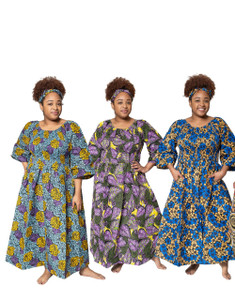 Set of 3 Ankara Print Smocked Top Dresses - ONE SIZE