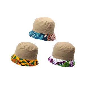 Set of 3 Kitenge & Khaki Bucket Hats - ASSORTED