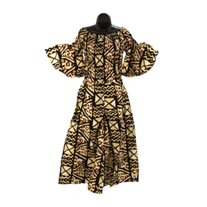 Ankara Print Smocking Jumpsuit:  Black/White/Yellow