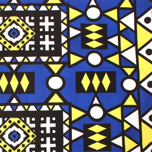African Print Blue/White/Yellow Fabric 6