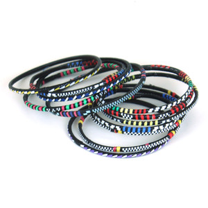 Woven Recycled Plastic Bracelets - Black, Yellow & Blue from Mali, Set of 5