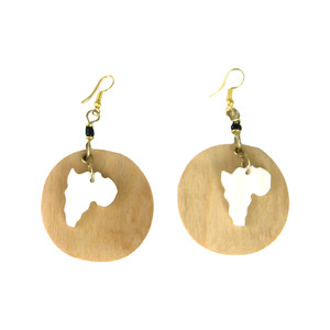 Africa Map Wood & Bone Earrings
