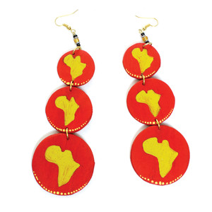 Red Wooden Map-Of-Africa Earrings