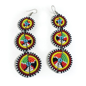 Maasai 3-Circle Earrings: Bk+Wt Multi