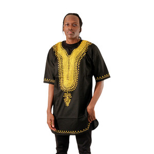 Gold Embroidered Dashiki: Black