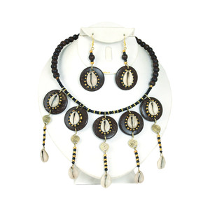 Beaded Bone/Brass/Cowrie Necklace Set