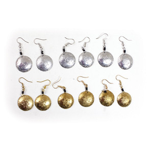 Set Of 6 Round Silver & Brass Earrings