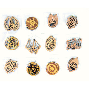 Set Of 12 Wooden Adinkra Earrings - ASTD