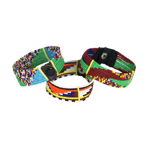 Set Of 3 Maasai Beaded Button Bracelets