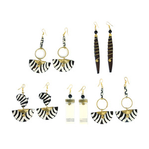 Set Of 5 ASSORTED Brass & Bone Earrings