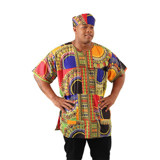 Trad Patch Print Dashiki & Cap - Men's Clothing - African Fashion