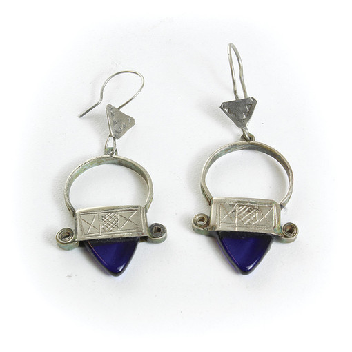 Tuareg Silver Earrings - Blue Jewel