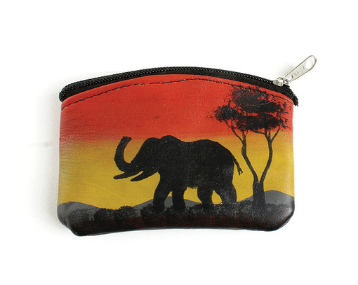 Leather African Coin Purse: Elephant
