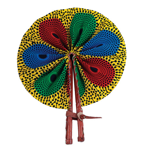 Yel/Blu/Grn/Red Circle Print Folding Fan