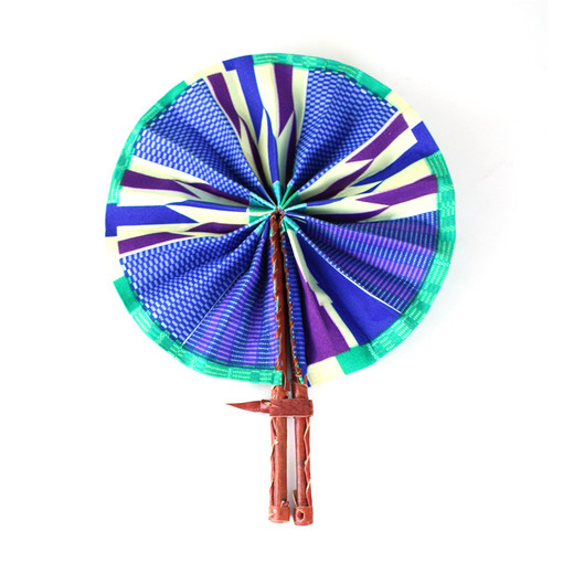 Blue/Purple/Green Kente Folding Fan