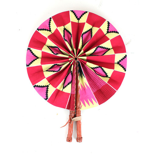 Pink/Natural Kente Folding Fan